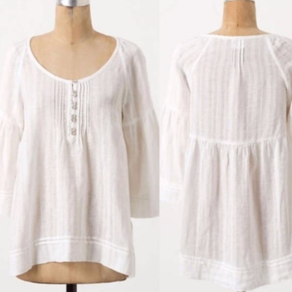 Lilka ANTHROPOLOGIE Ivory Linen Peasant Blouse S - Picture 1 of 6
